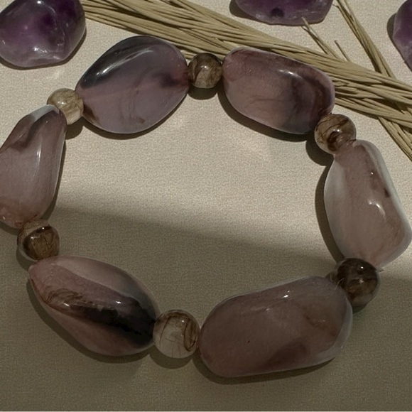 350 NWT Set Boho Handmade Purple Agate Stretchy Bracelet (size OS) - Picture 5 of 8